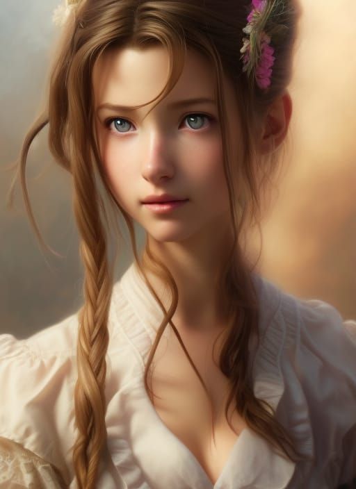 Aerith Gainsborough Close-up in Digital Art Style