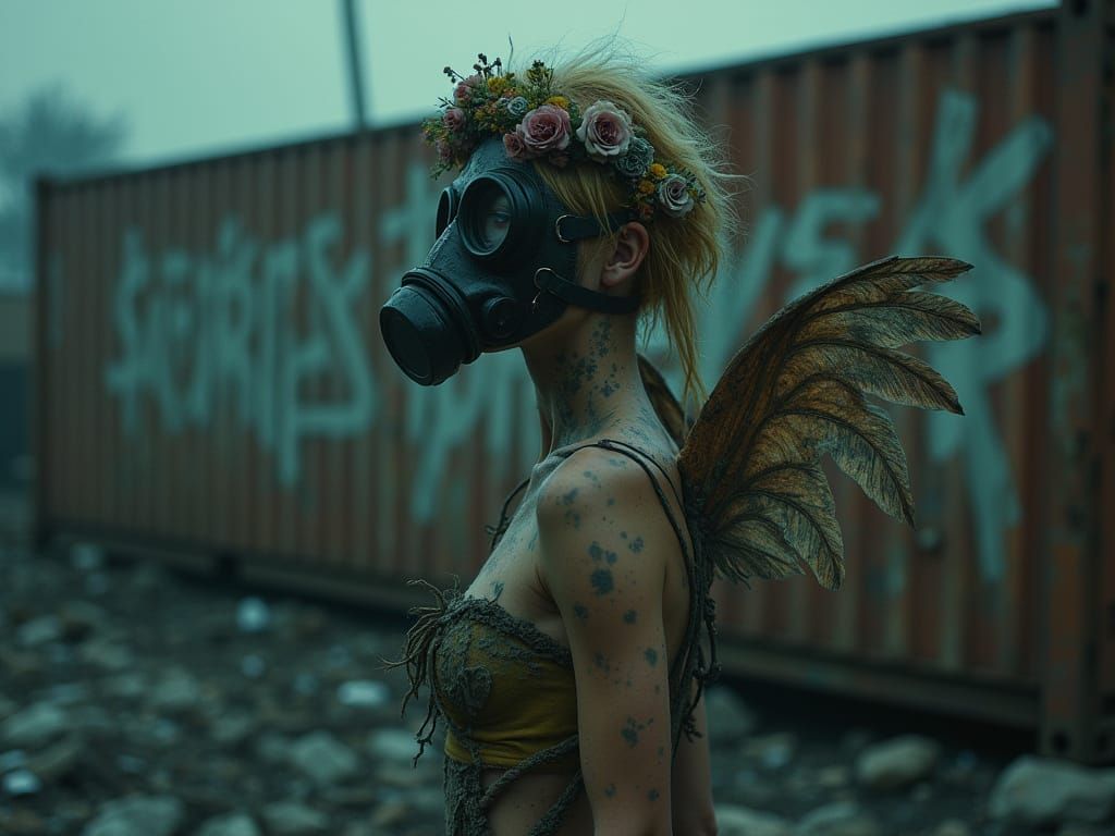 Gritty Faerie Warrior Emerges from Ruins in Film-Noir Style