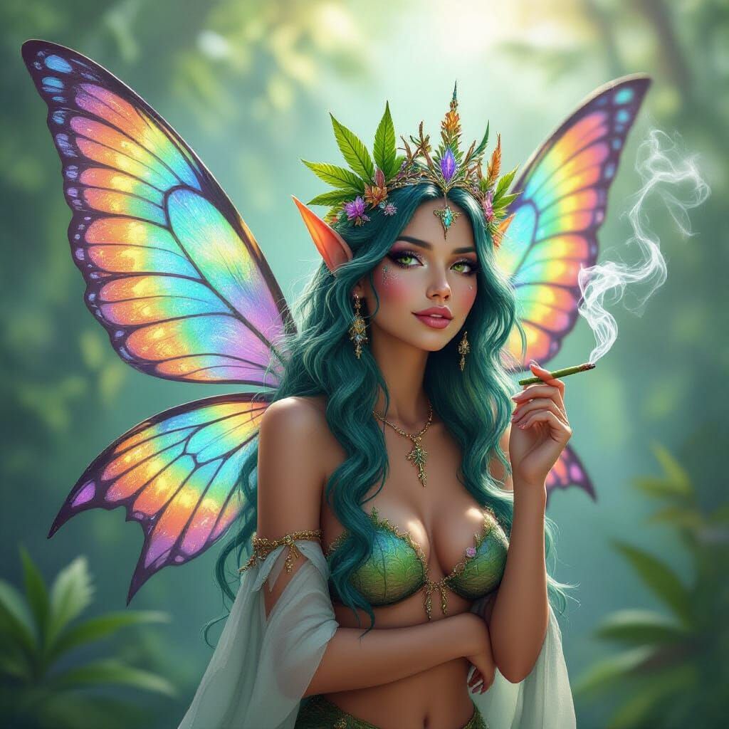 Majestic Marijuana Fairy Queen with Iridescent Wings