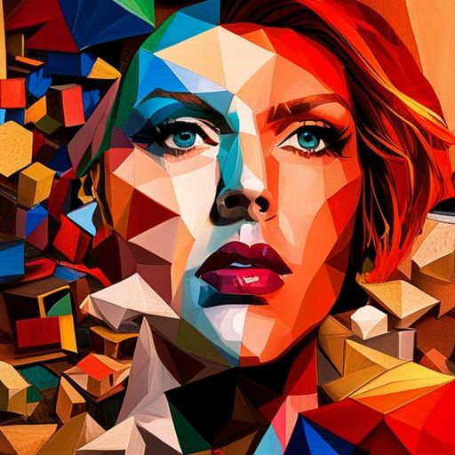 Geometric Collage Portrait in Graffiti Style