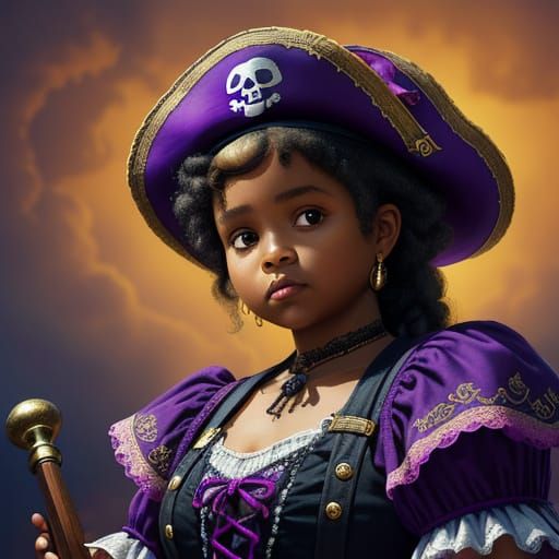 Chubby Dominicana Girl as Pirate Captain in Digital Painting
