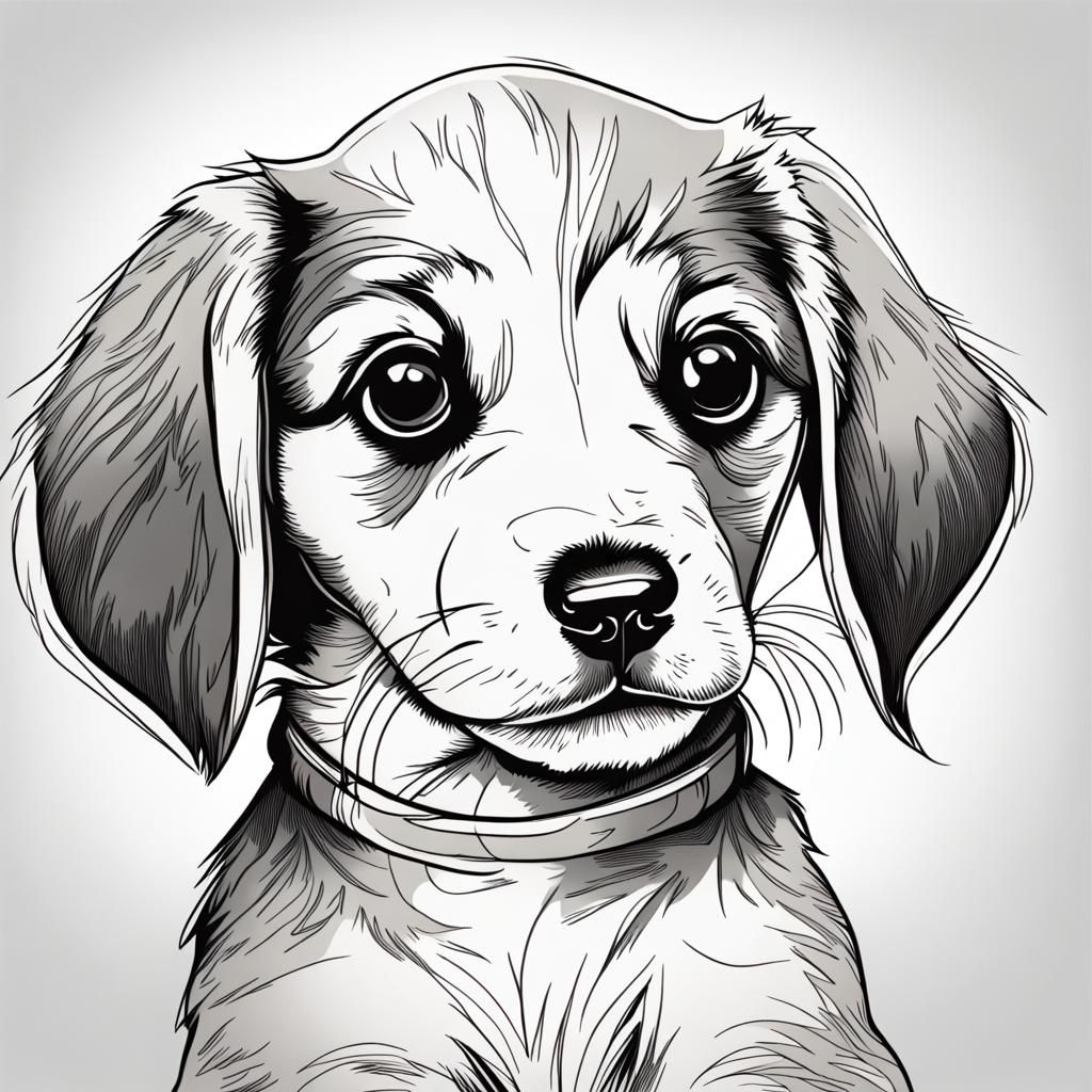 Delightful Line Art Drawing of a Cute Puppy
