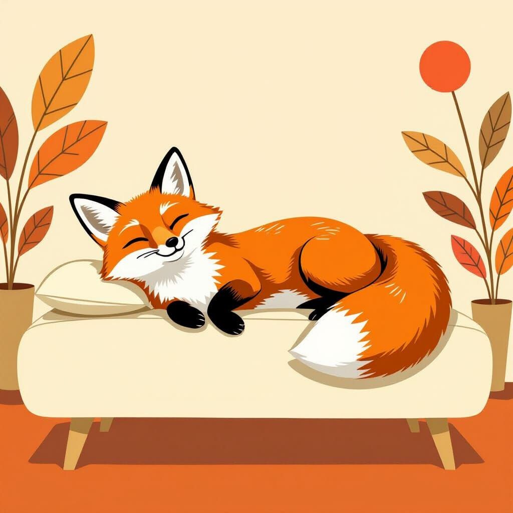 Relaxed Fox in Retro 1960s Graphic Style