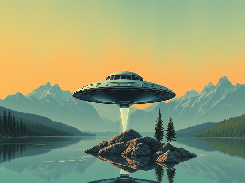 UFO Over Retro-Futuristic Alaskan Lake