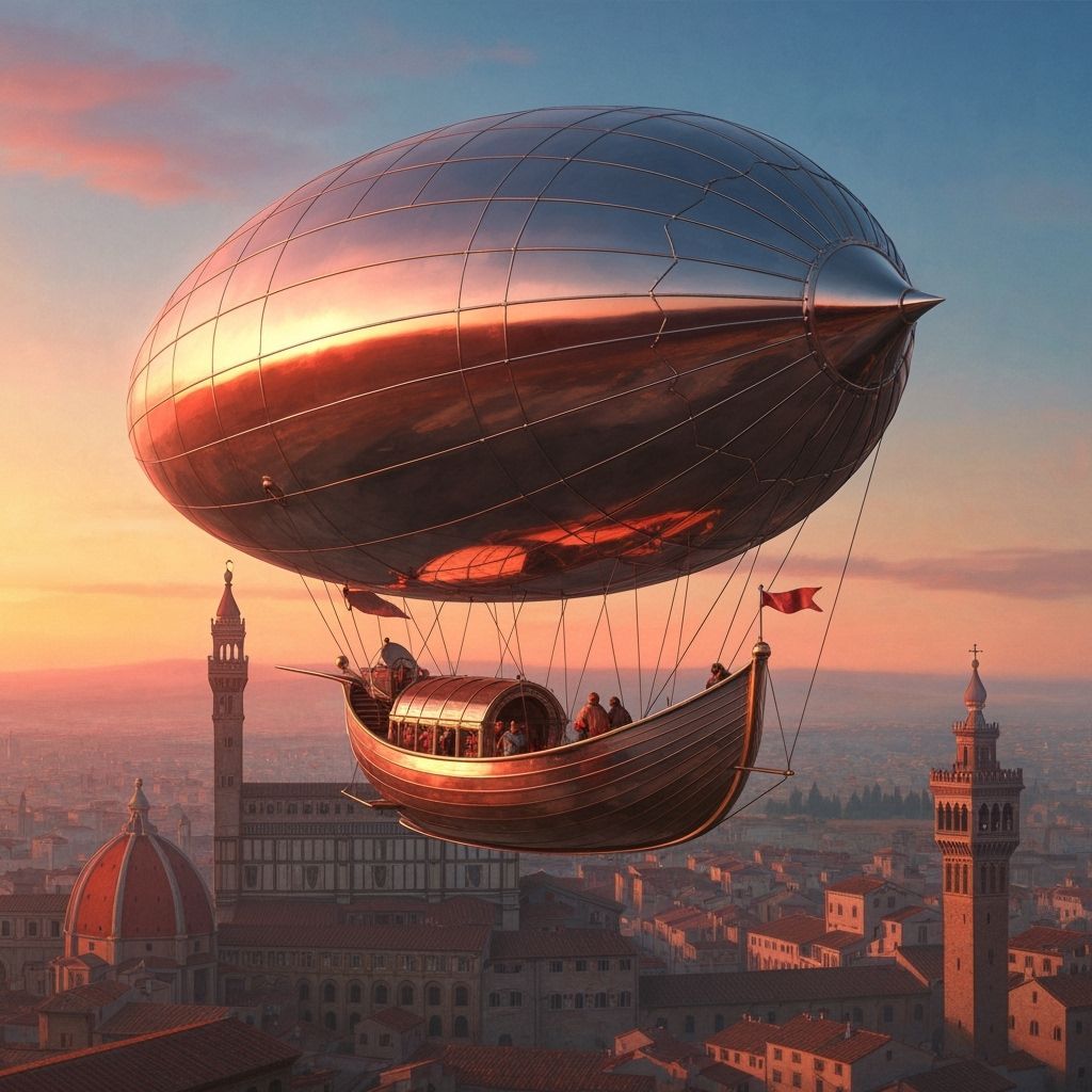 Dirigible Airship Over Renaissance Florence at Dawn