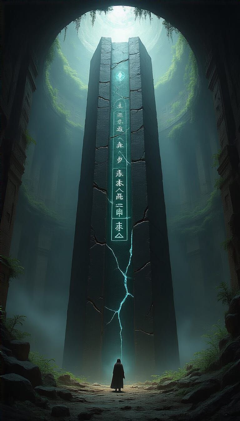 Obsidian Lift in Subterranean Temple with Glowing Symbols