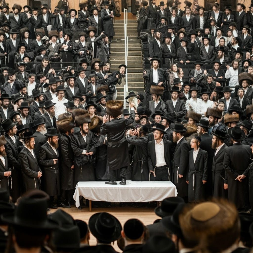 Hasidic Celebration in a Grand Hall
