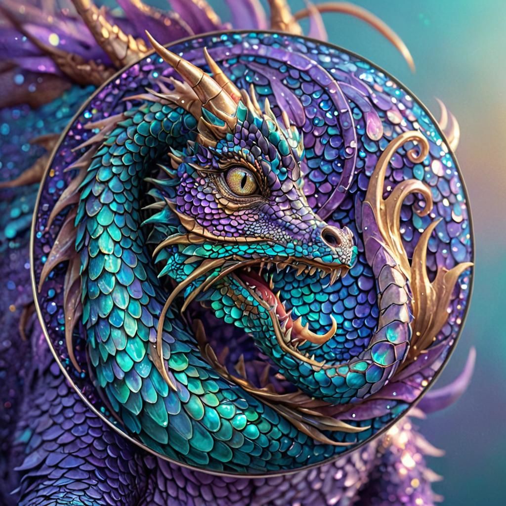 Iridescent Dragon in Turquoise and Lavender: Digital Art