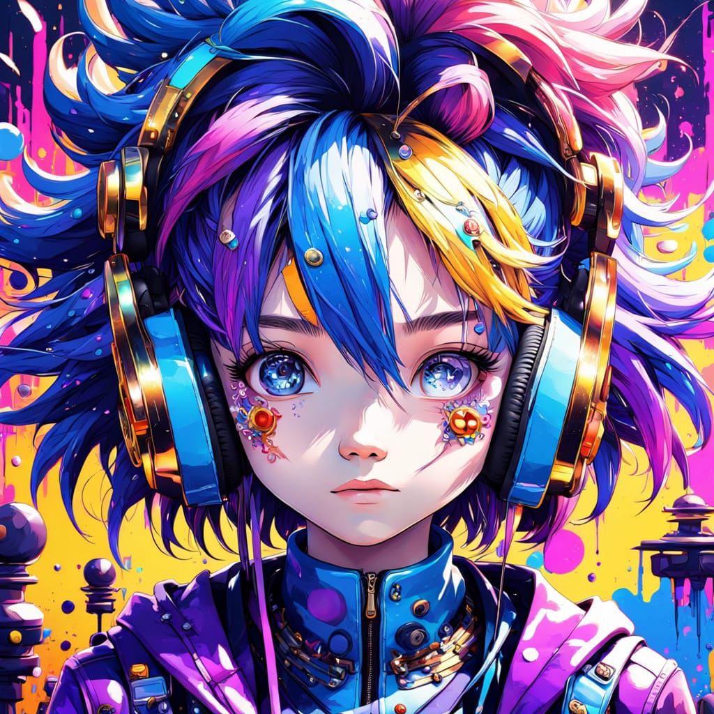 Vibrant Urban Anime Portrait in Bold Brushstrokes