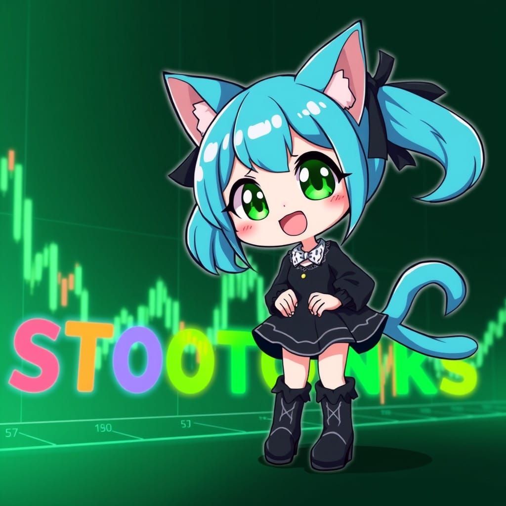 Adorable Anime Catgirl Surfaces Amidst Vibrant Stock Chart
