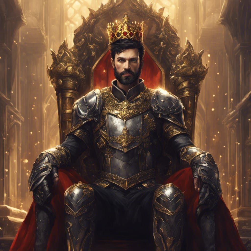 Fantasy King on Throne in Royal Armor