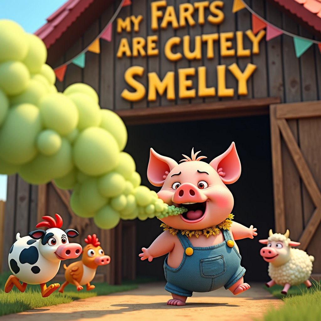 Mischievous Piglet's Fart in Animated 4D Style