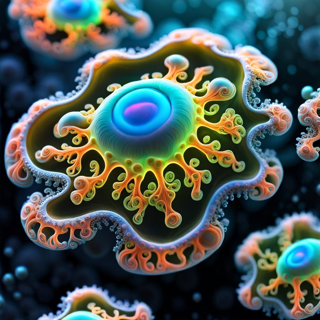 Bioluminescent Amoeba in Microscopic Alien Environment