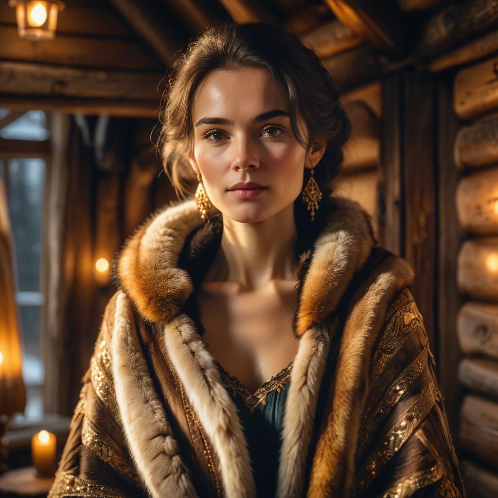 Baroque Portrait of Woman in Fur Shawl