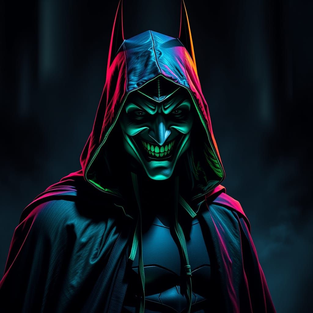 Gothic Batman Joker Hybrid in Dark, Iridescent Cape
