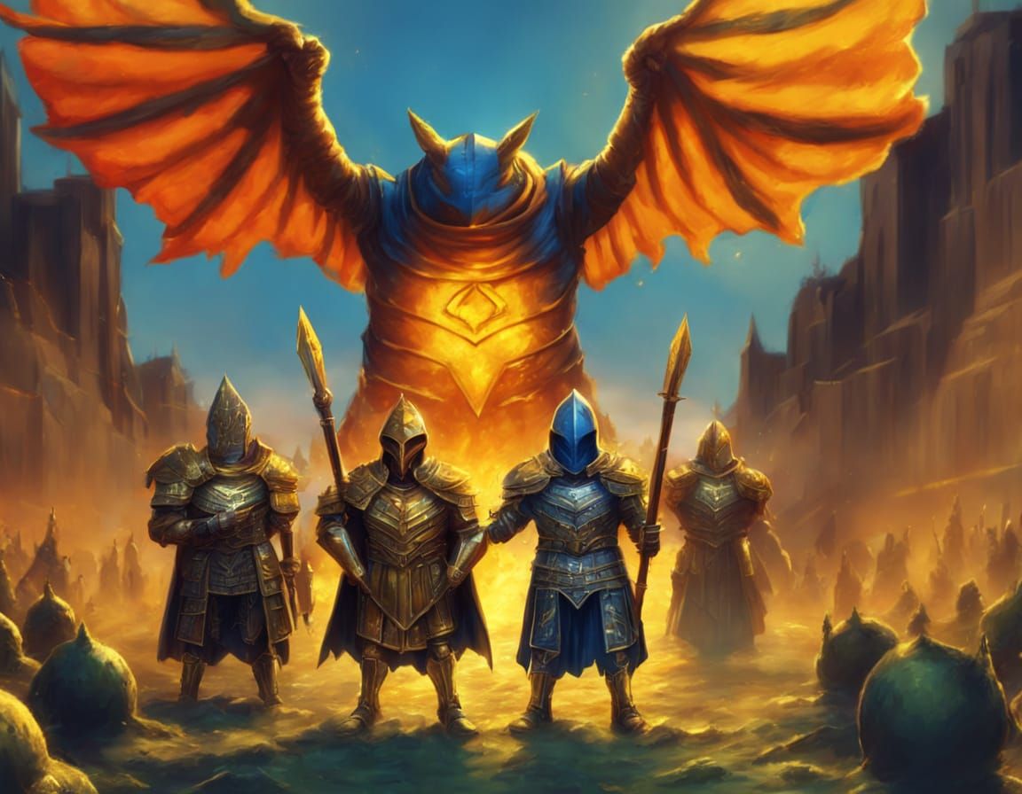 Hero in Golden Armor at Sunset: Digital Painting