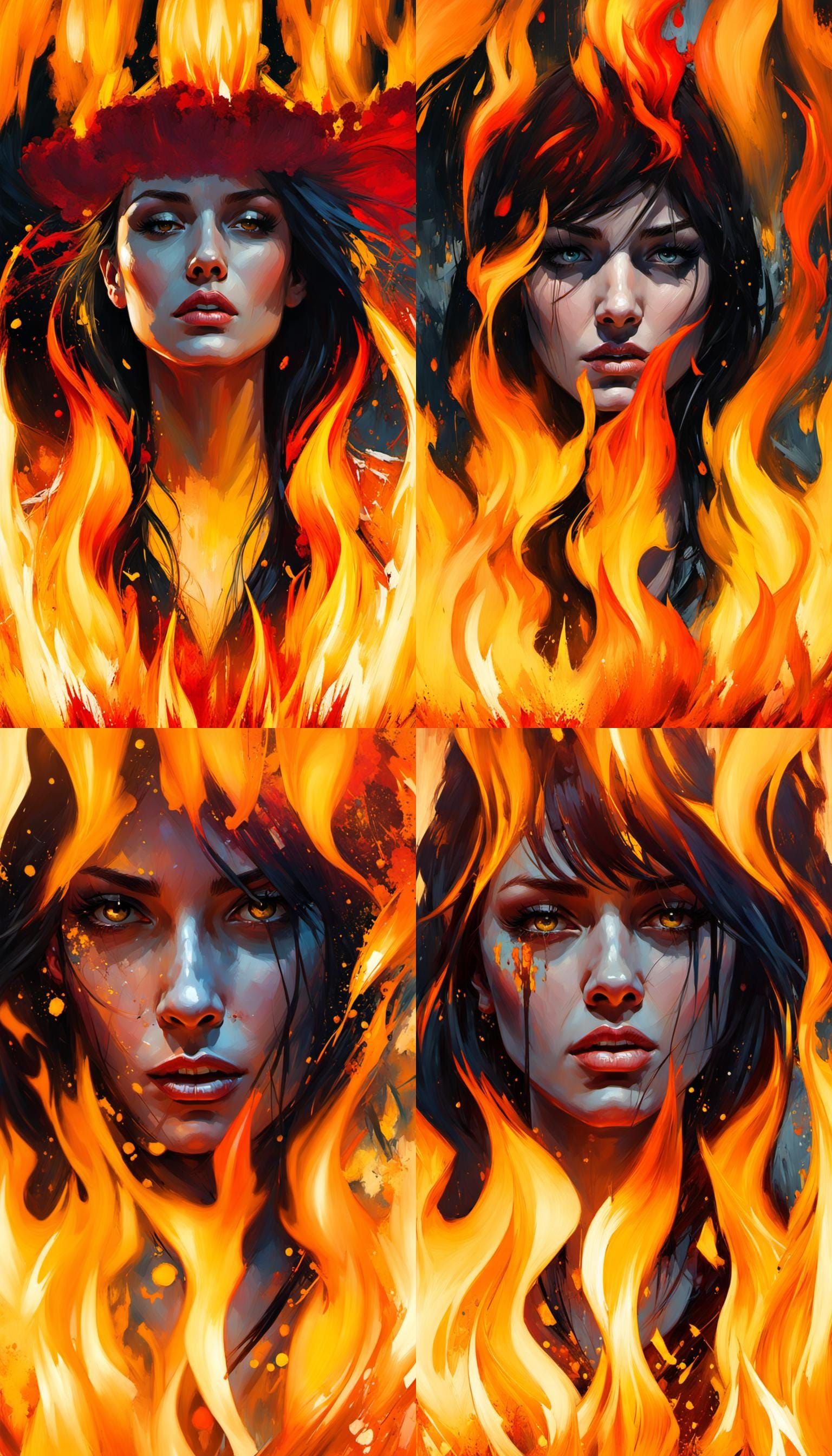 Sad Girl Burning: Hyperdetailed Gouache Illustration
