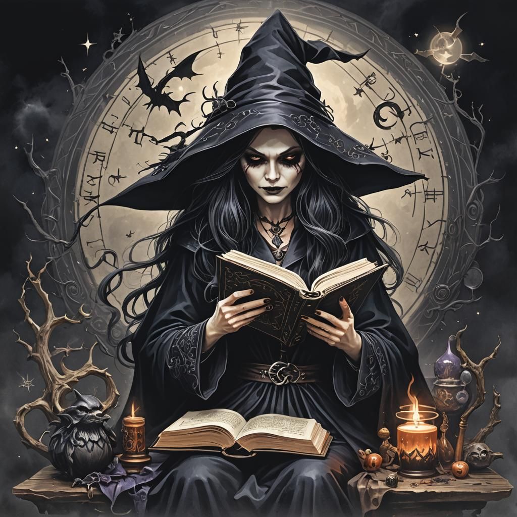 Dark Witch Reads Her Spell Book