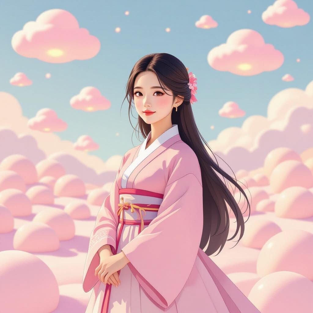 Korean Woman in Whimsical Mochi World