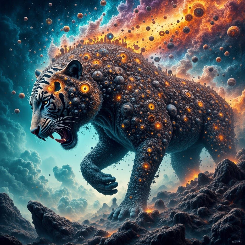 Surreal Tiger Fractures into Time and Galaxies