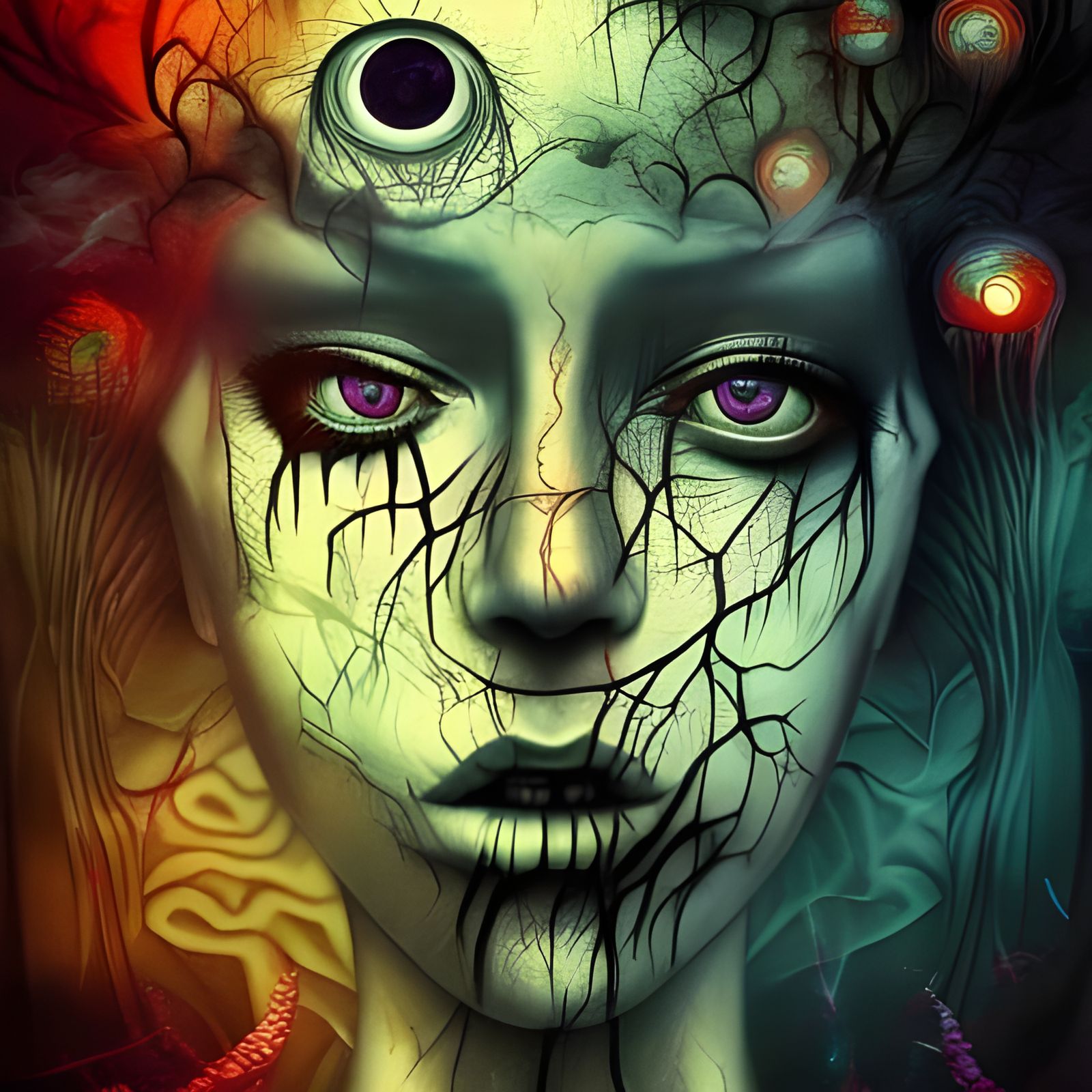 Biohazard Woman: Psychedelic Fantasy Portrait