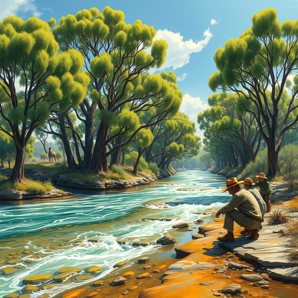 Surreal Australian Landscapes with Gumtrees and Gold Panners