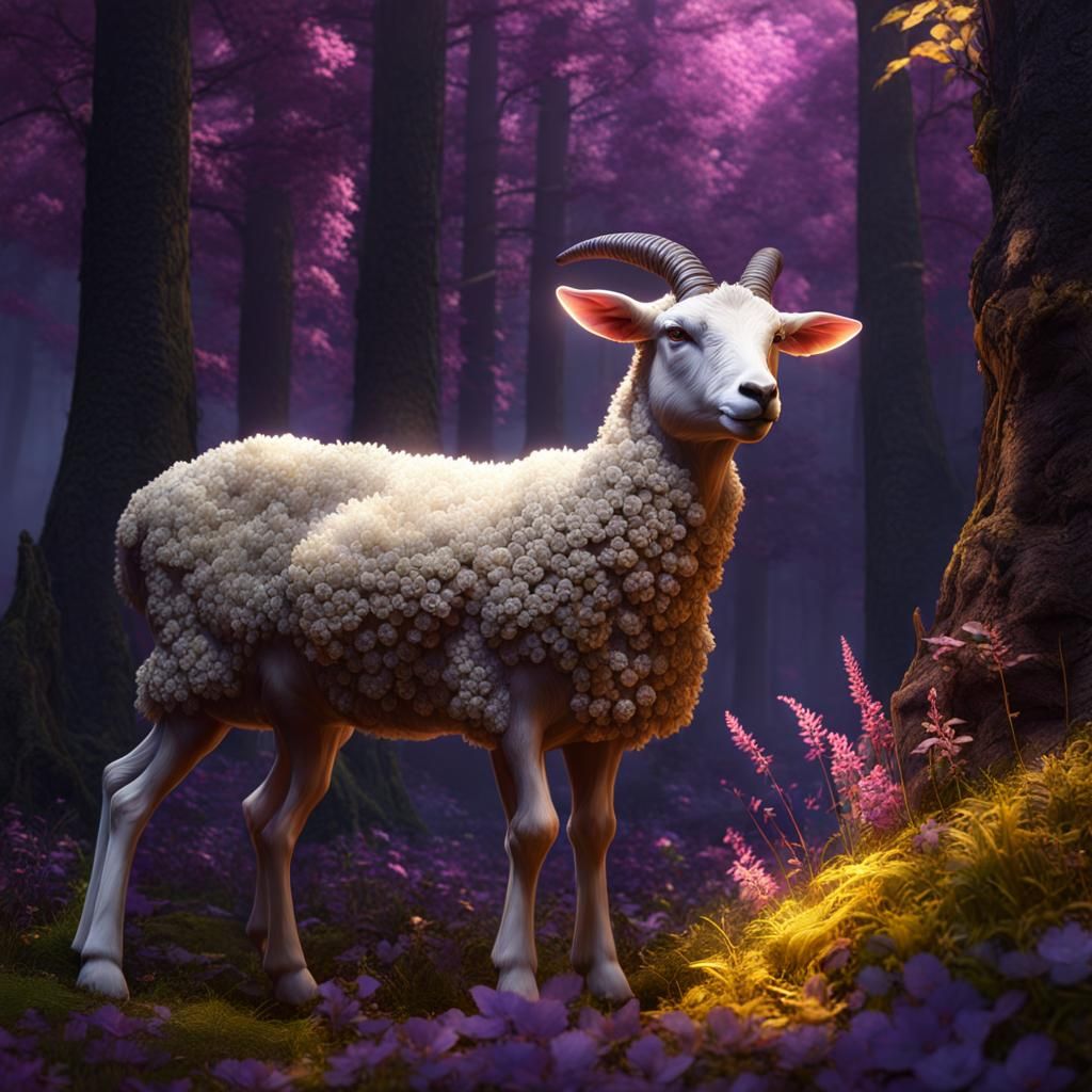 Man-Lamb Hybrid in Dark Fantasy Forest