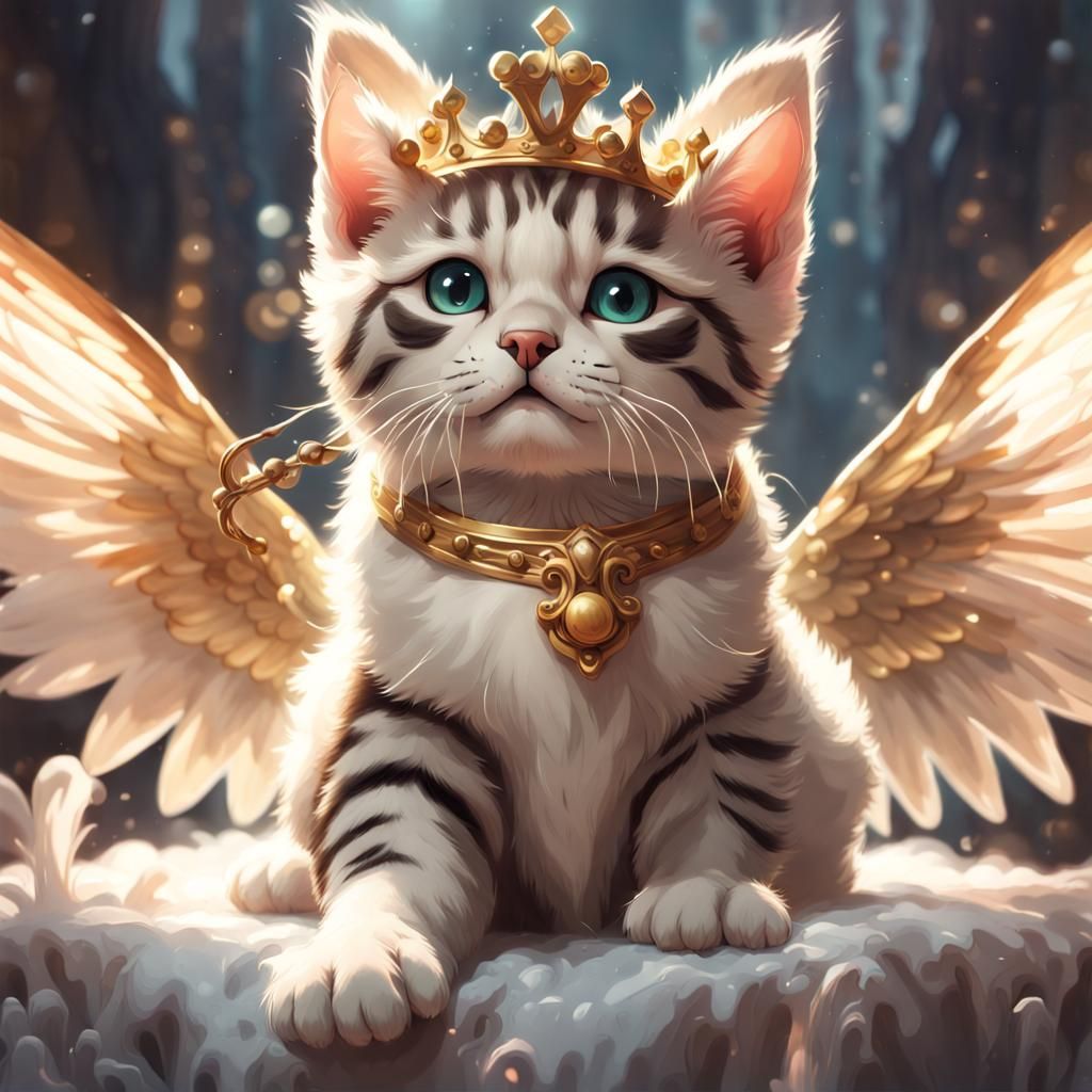 Adorable Magical Cat with Wings and Crown