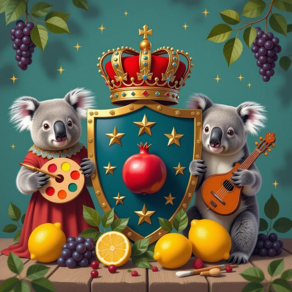 Coat of Arms with Pomegranate in Splash Art Style