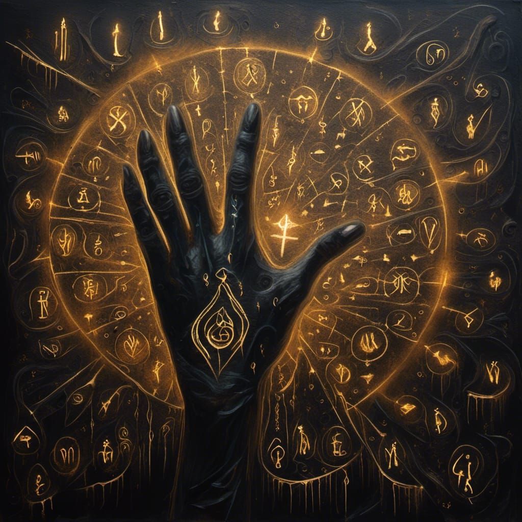 Glowing Egyptian Runes in the Dark: Surreal Oil Painting