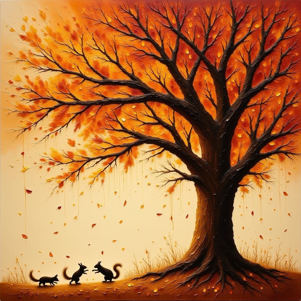 Autumn Oak Tree in Amber Light