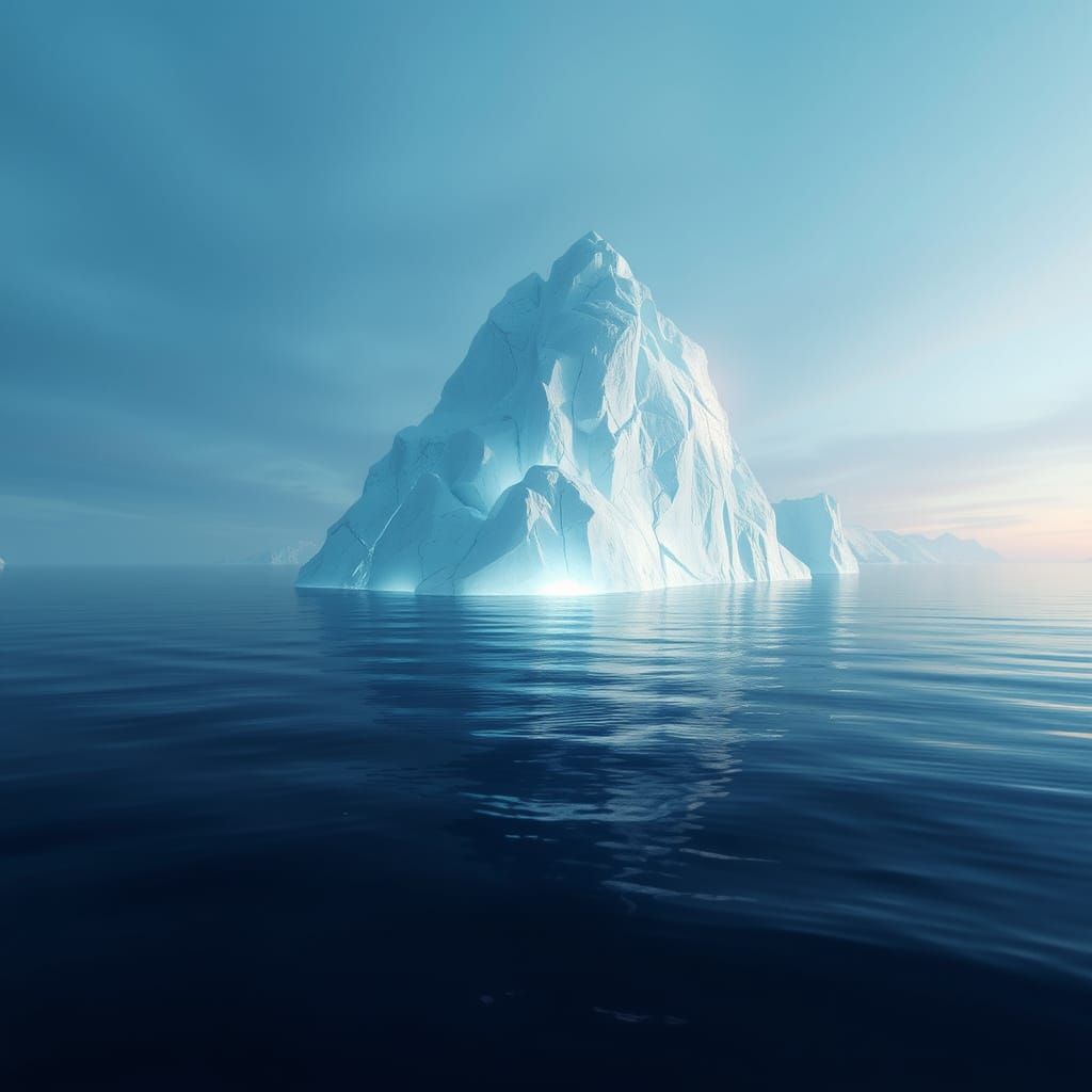 Ethereal Iceberg Glows in Icy Blue Ocean