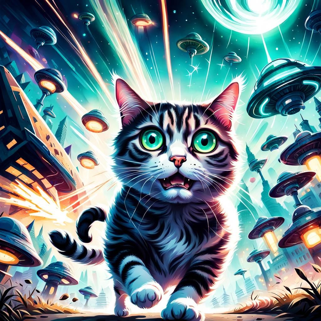 Horrified Cat Runs from UFOs: A Humorous Selfie