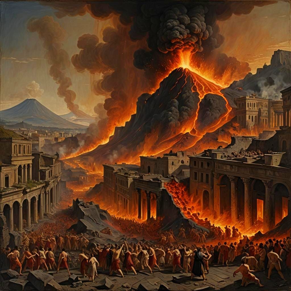 Vesuvius Eruption Painting in Impasto Style