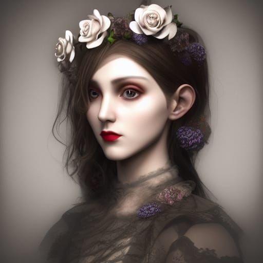 Dark Floral Fashion Outfit in Detailed Digital Art