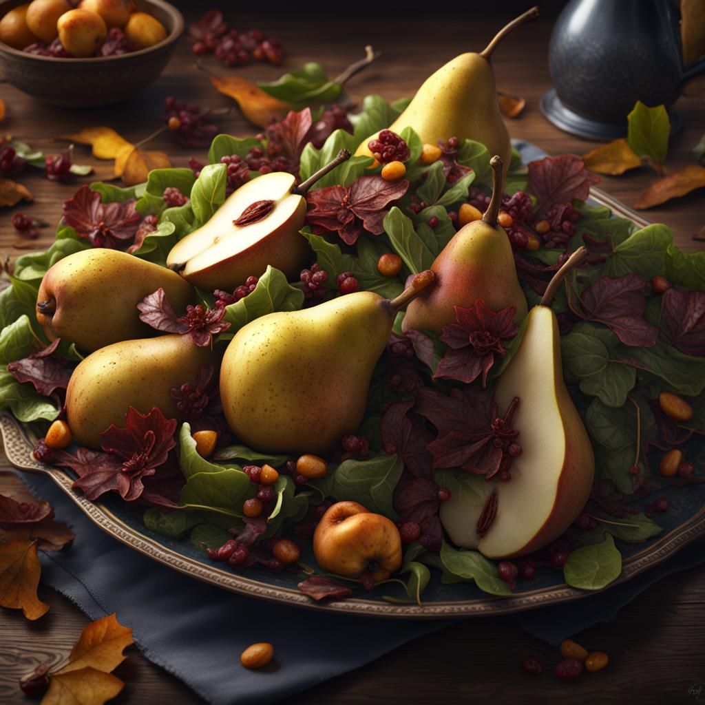 Baked Pear Autumn Salad: Detailed Matte Painting