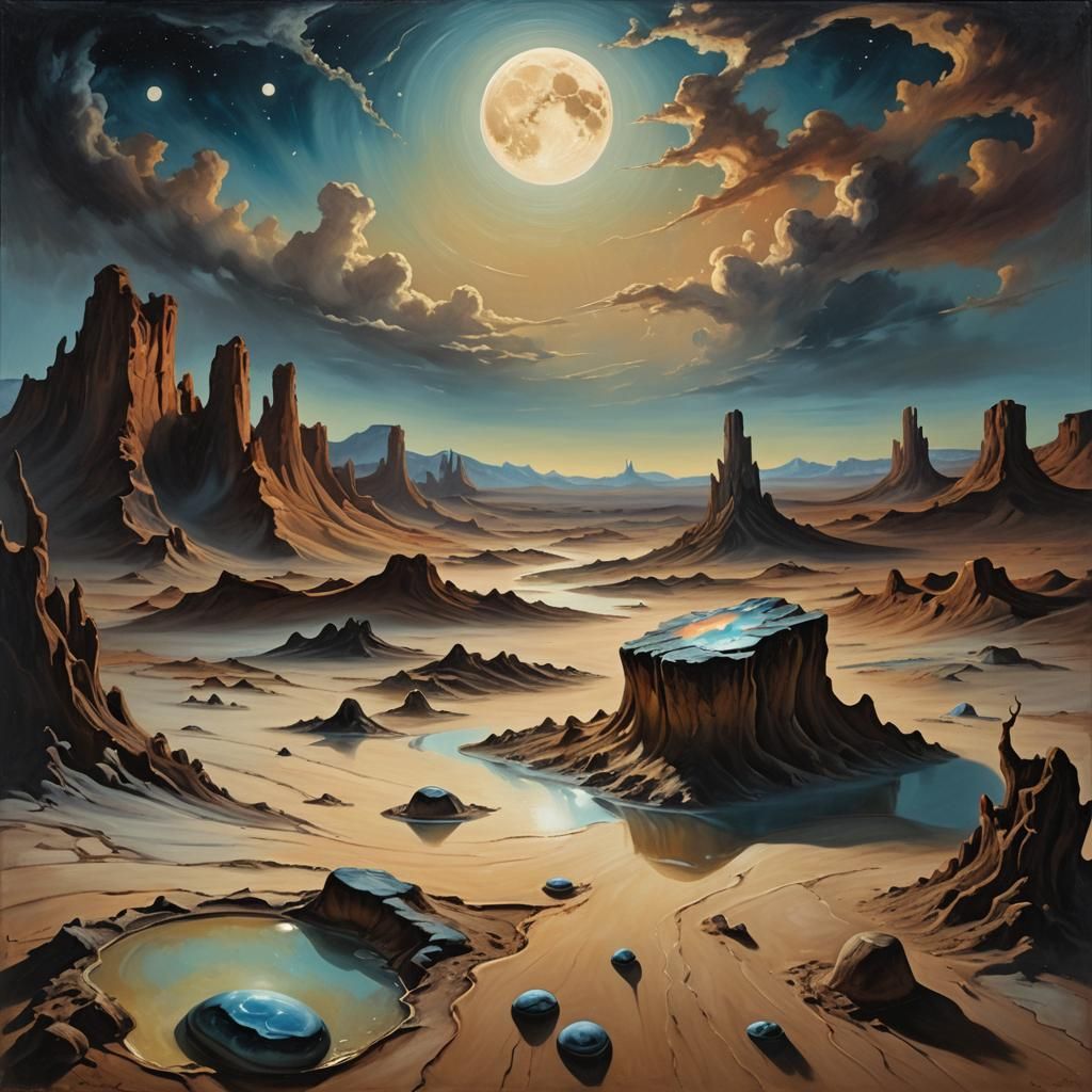Surreal Moonlit Desert Dreamscape as Matte Painting
