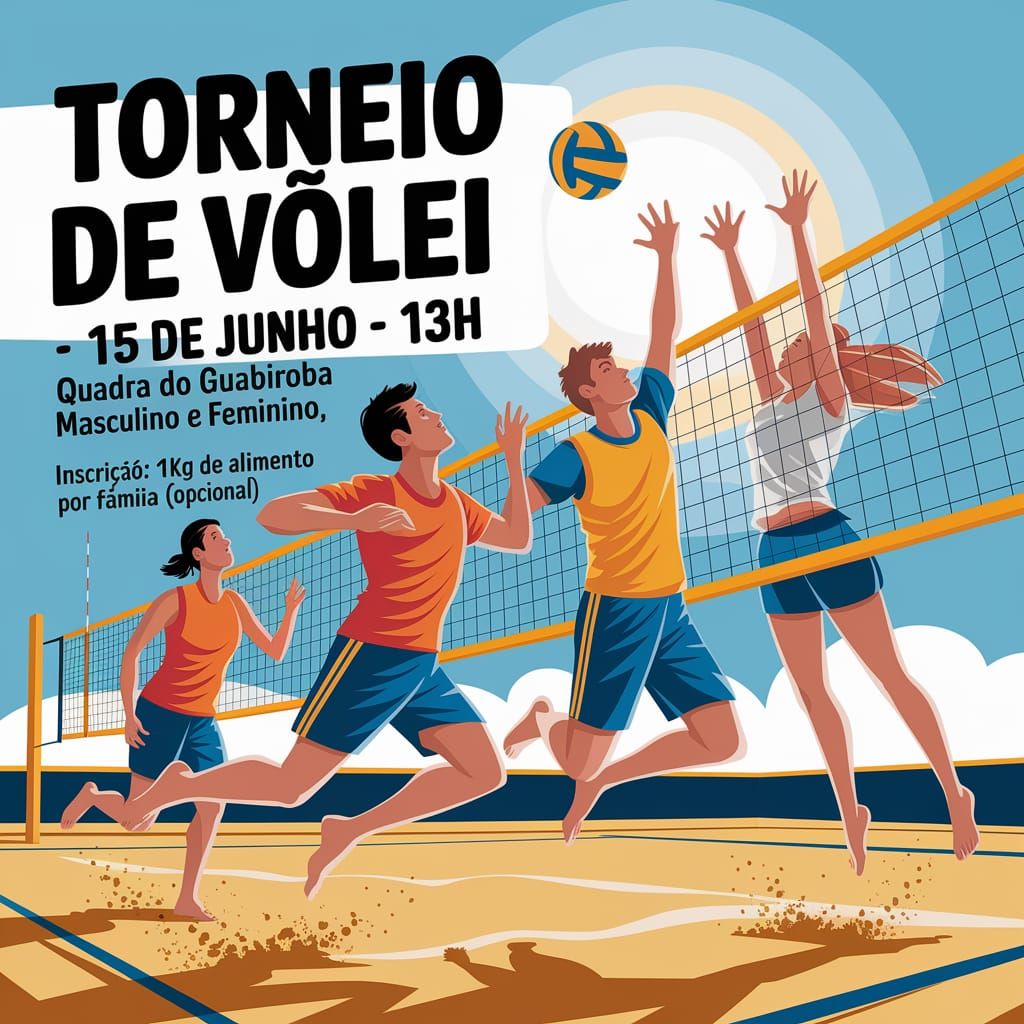 Energetic Volleyball Tournament Poster on Sunny Sand Court