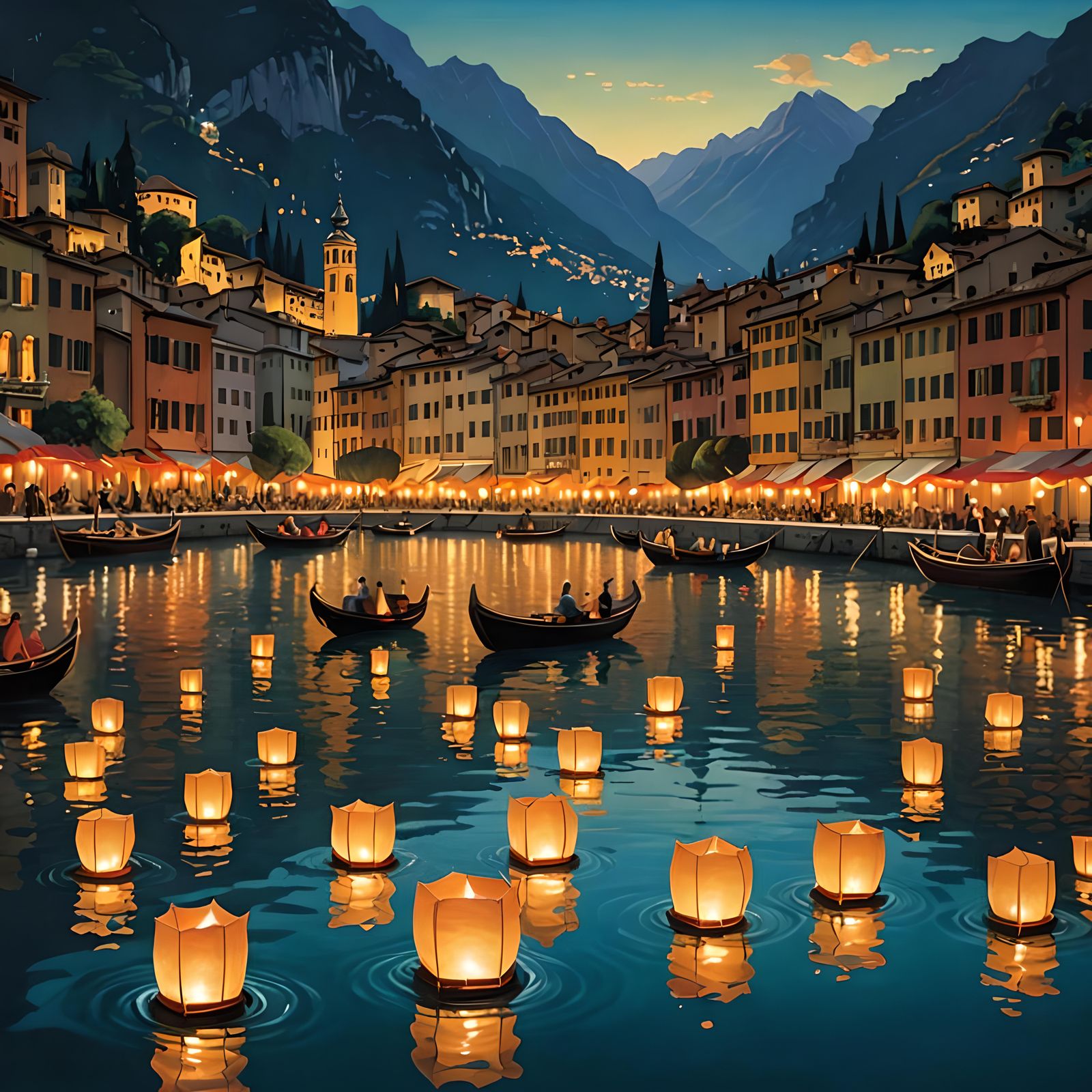 Lake Como Lantern Festival: Surrealist Illustration