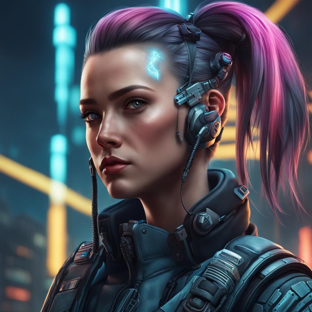 Cyberpunk Combat Medic Digital Portrait in Hyperrealism