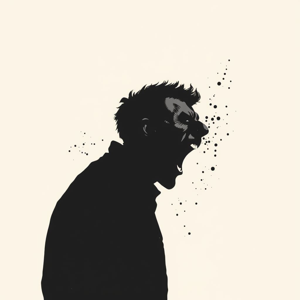 Furious Man Yelling: Silhouette Ink Blot Art