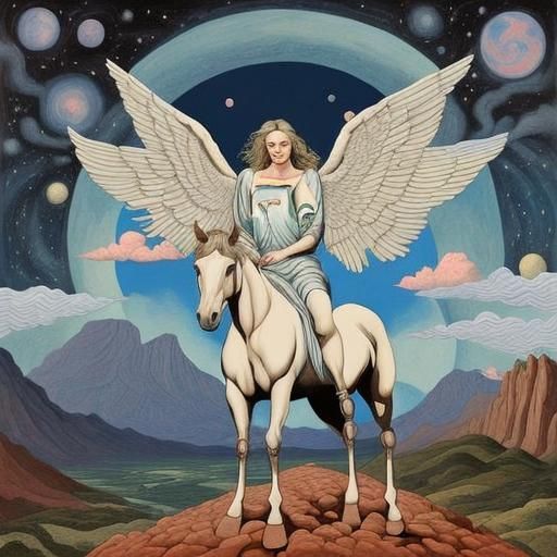 Angelic Horse Rider in Space: A Pop Art Romanticism