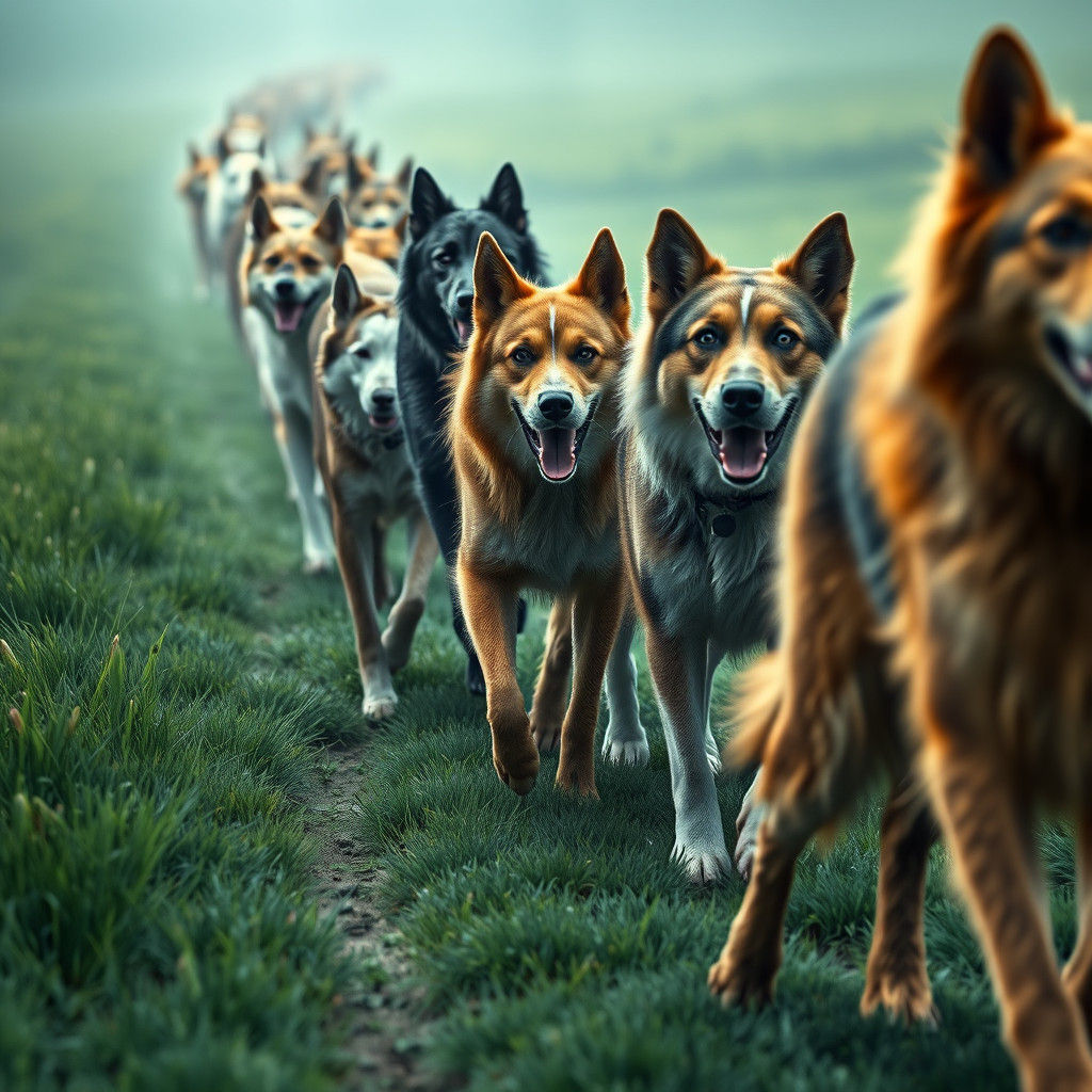 Majestic Dogs Walking in Dreamlike Landscape