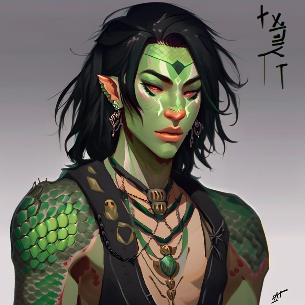 Androgynous Yuan-Ti Monk with Piercings, Hyperdetailed Art