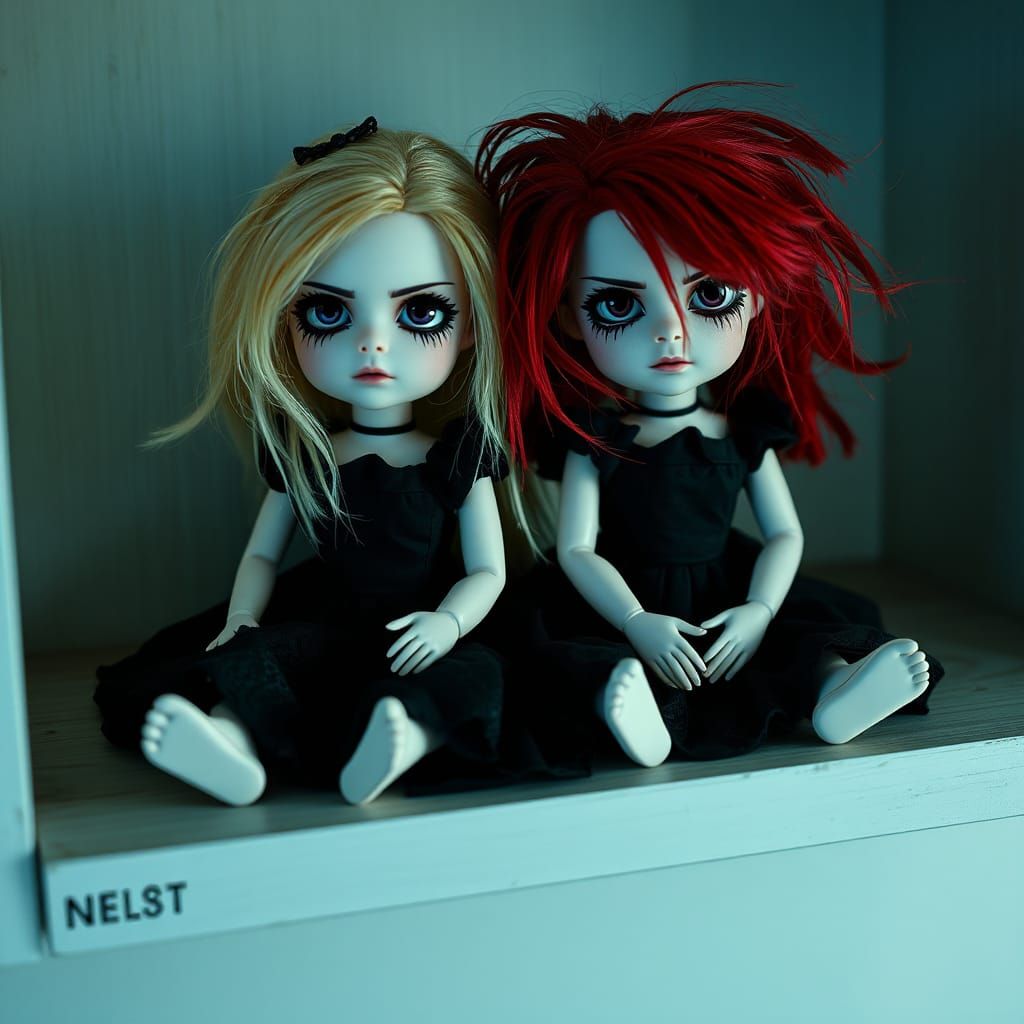 Gothic Twin Dolls Portrait in Cyberpunk Style