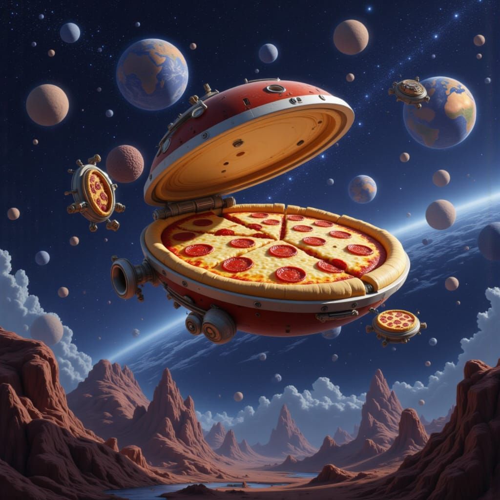 Pizza Spaceship with Magic 8-Ball Design