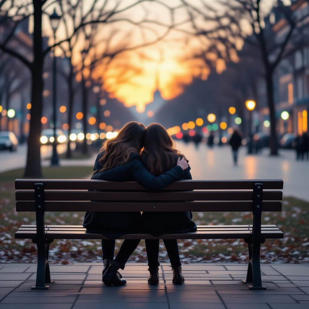 Empathy on a Park Bench at Dusk, Impressionist Style