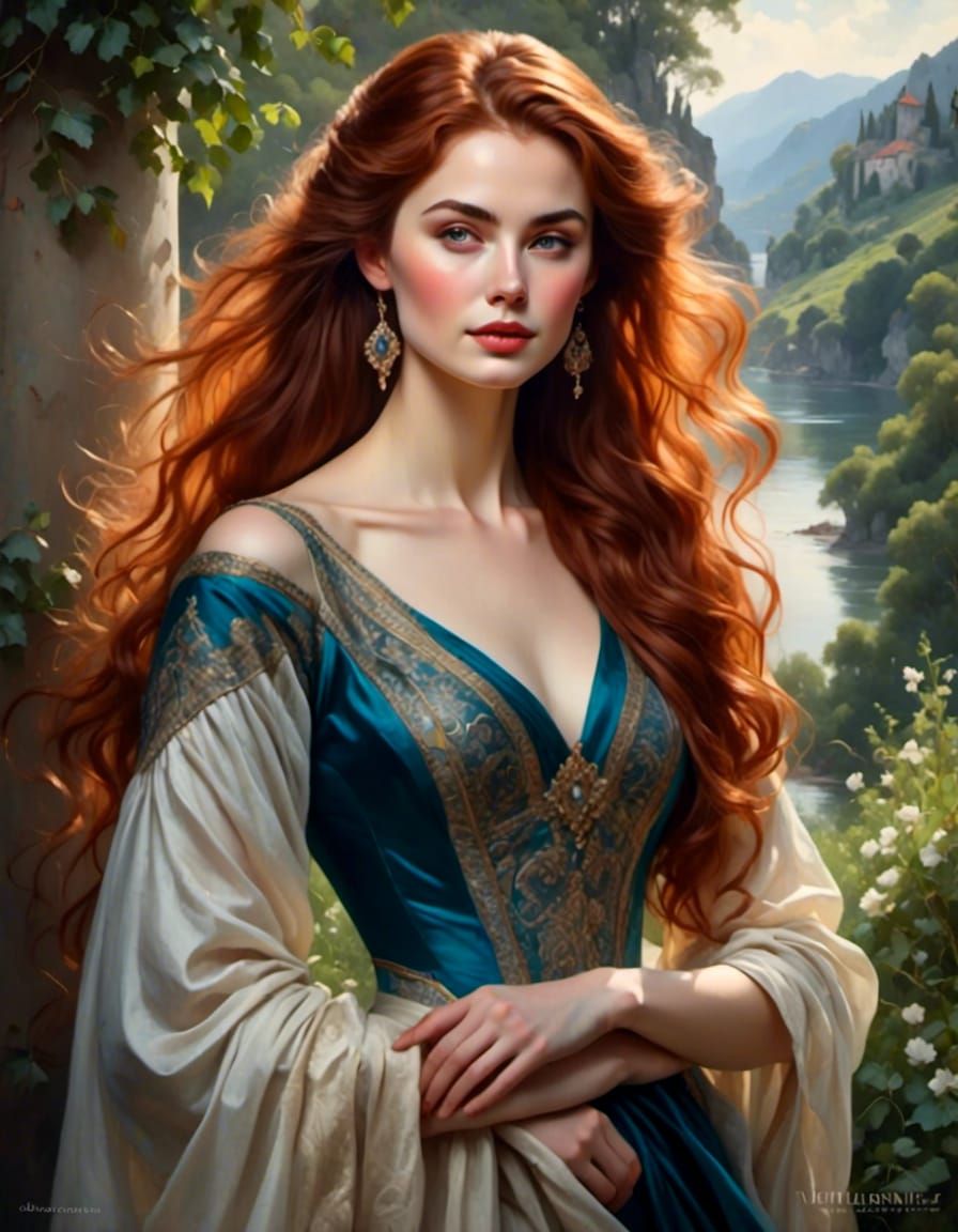 Auburn-Haired Beauty: Mystical Fantasy Portrait