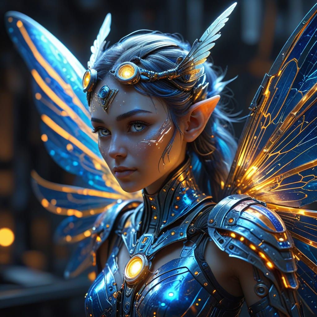 Fairy Mechanic with Metal Wings in Digital Art