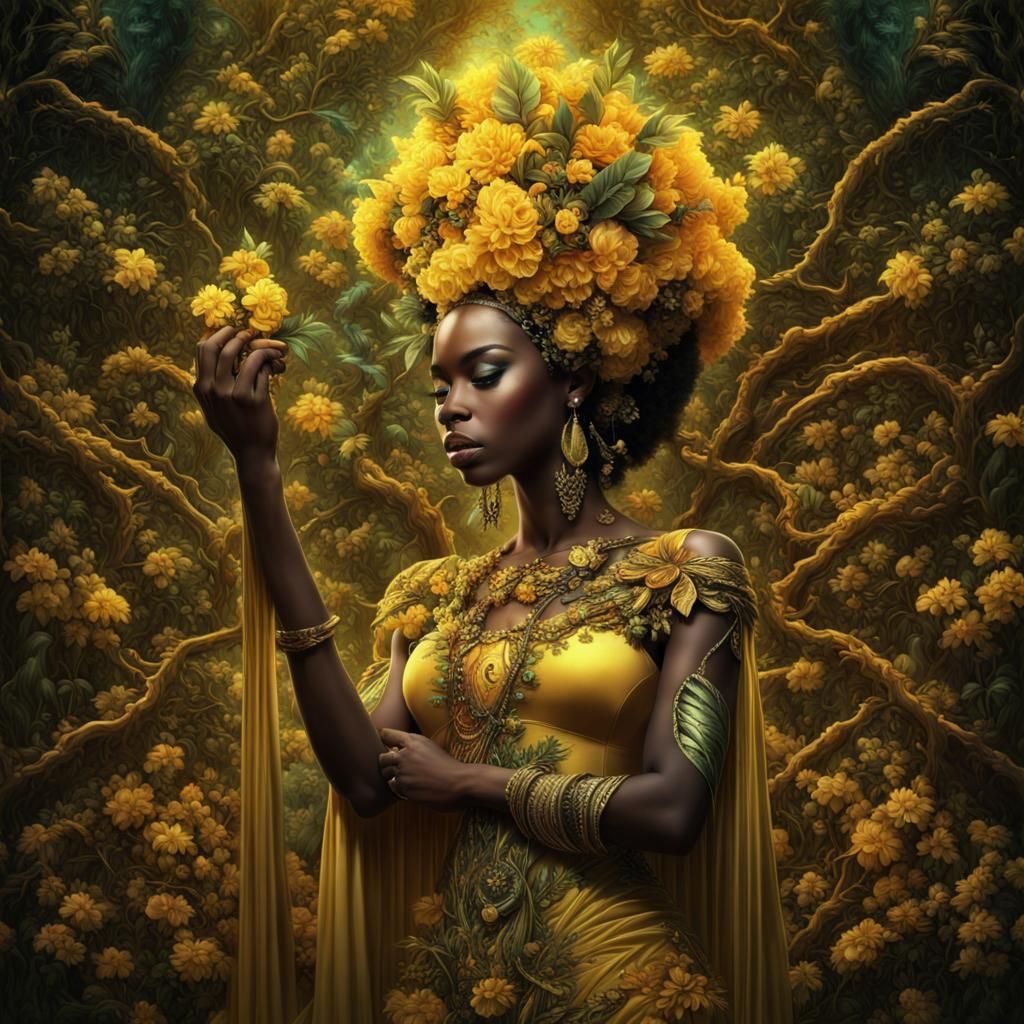 African Queen in Magical Landscape, Fantasy Art